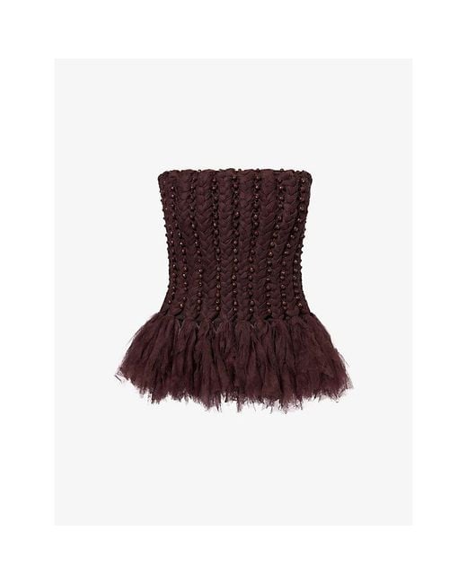Rebirth Brown Bead-Embellished Braided Woven Top