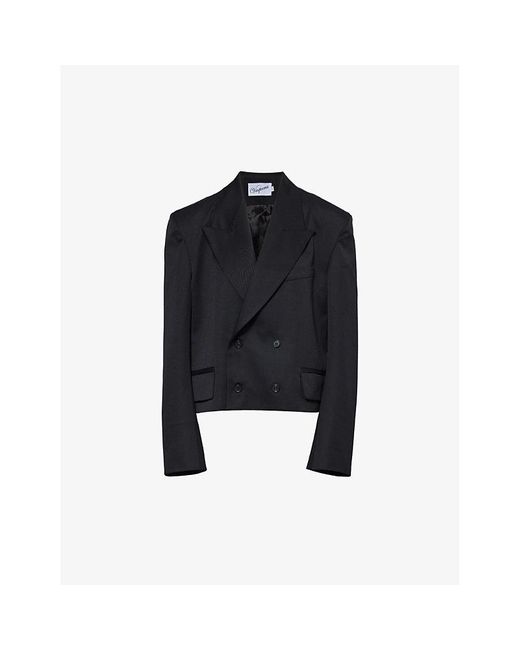 VAQUERA Black Double-breasted Padded-shoulder Woven Blazer