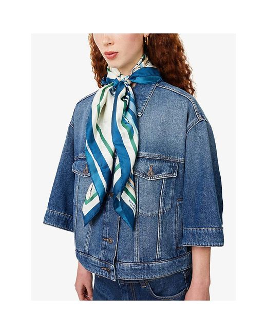 Weekend by Maxmara Blue Printed Square Silk Scarf