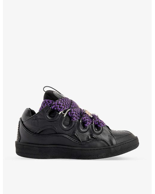 Lanvin Black Curb Leather And Mesh Low-top Trainers for men