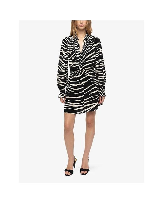 Zadig & Voltaire Black Rayados Animal-Print Woven Mini Dress
