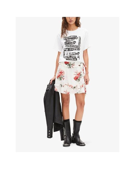 The Kooples White Sleeveless Graphic-Print Cotton T-Shirt