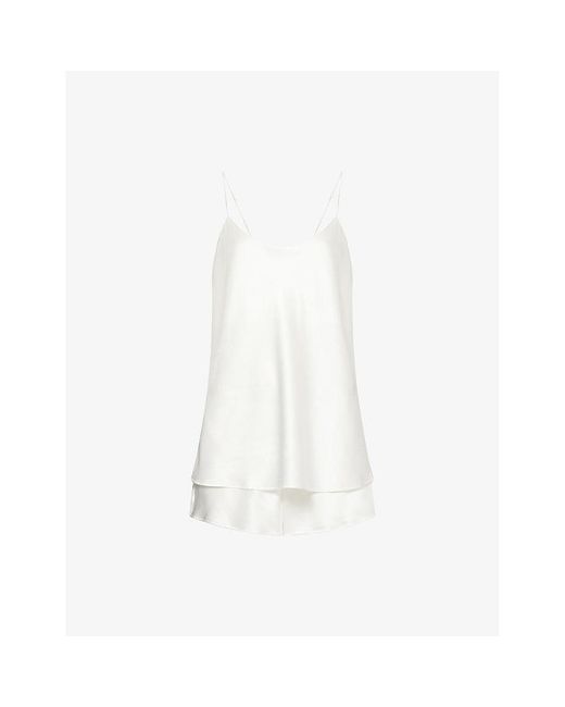 Olivia Von Halle White Bella Silk Satin Camisole Set