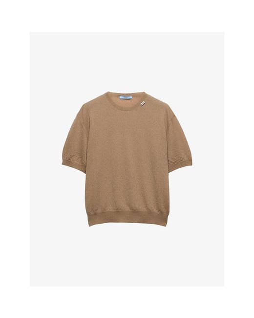 Prada Natural Short-Sleeved Relaxed-Fit Cashmere Jumper