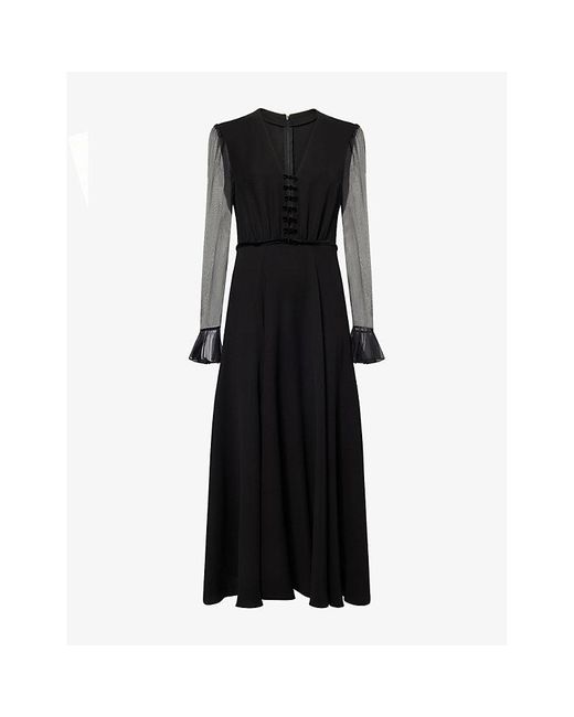 Valentino Garavani Black Bow-Embellished V-Neck Silk Midi Dress