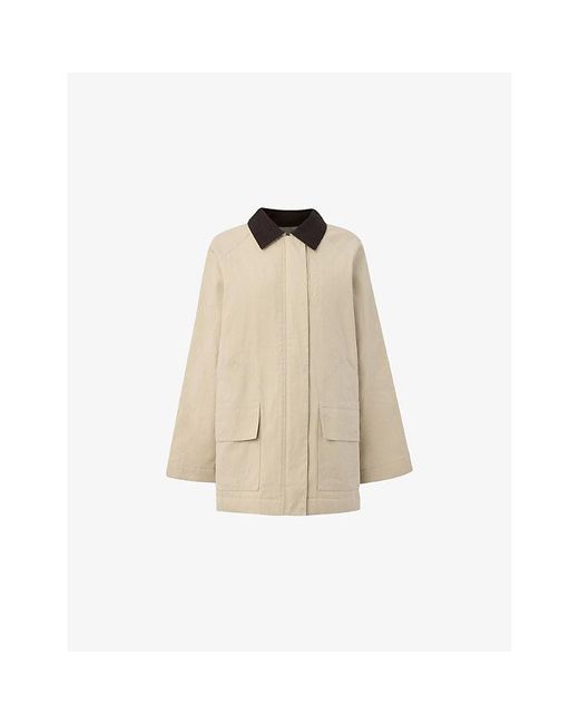 Whistles Natural Fern Contrast-Collar Waxed Jacket