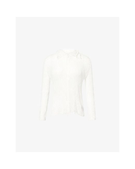 Issey Miyake White Chiffon Twist Zip-Through Pleats Shirt