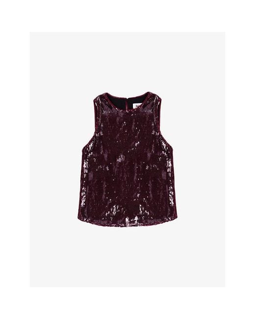Ro&zo Purple Sequin-Embellished Sleeveless Stretch-Woven Top