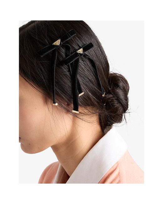 Prada Black Velvet Pack Of Two Hair Clips
