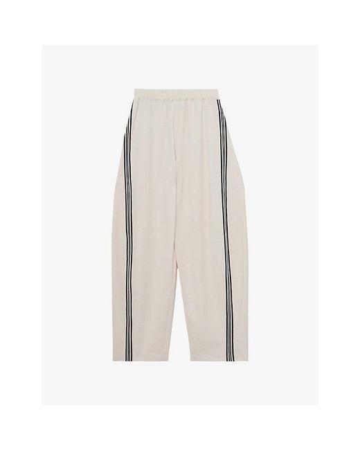 Reiss White Elle Side-Strap Barrel-Leg Woven Trousers