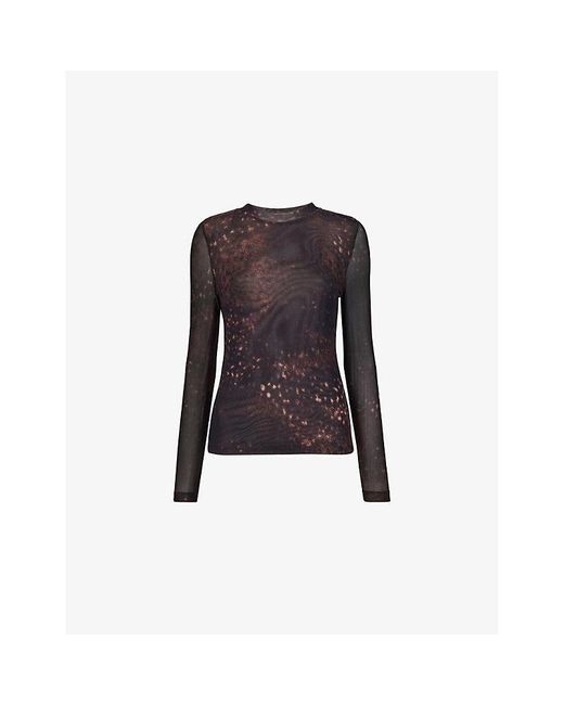 Whistles Spotted Animal-Print Stretch-Mesh Top in Black | Lyst UK
