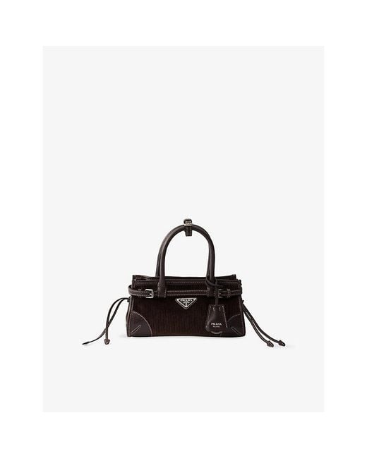 Prada Black Bonnie Small Corduroy And Leather Top-Handle Bag