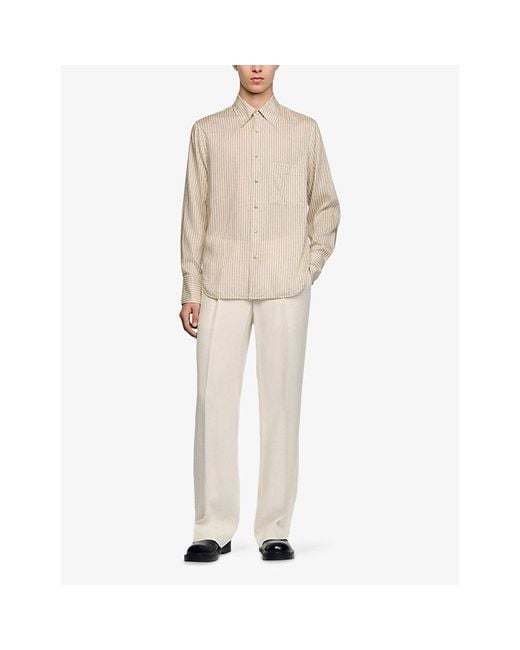 Sandro White Striped Relaxed-Fit Lyocell Shirt for men