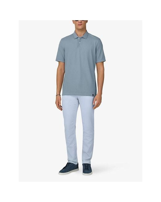 Boggi Blue Short-Sleeved Piqué Cotton-Blend Polo Shirt for men