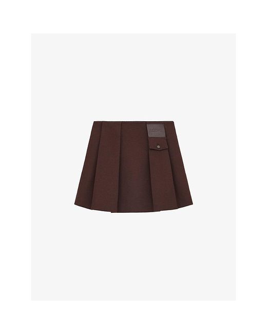 Loewe Brown Pleated Flap-Pocket Wool-Blend Mini Skirt