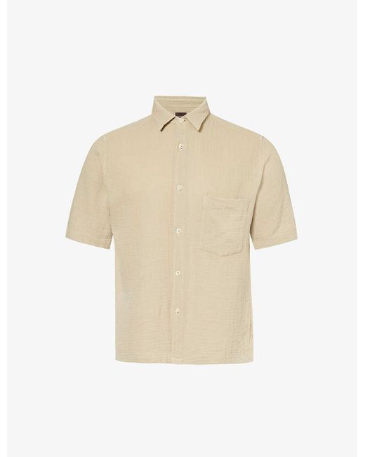 Oscar Jacobson Natural Short-sleeve Crepe Cotton Shirt for men
