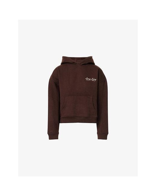 Lounge Underwear Brown Logo-Embroidery Cotton-Jersey Hoody