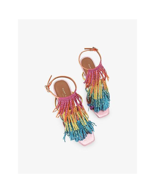 Kurt Geiger Pink Fringe Woven Heeled Sandals