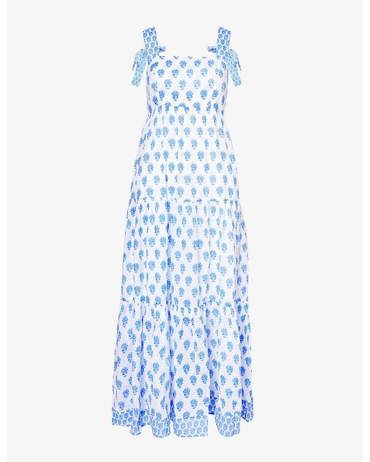 Aspiga Blue Tabitha Floral-print Organic-cotton Maxi Dress