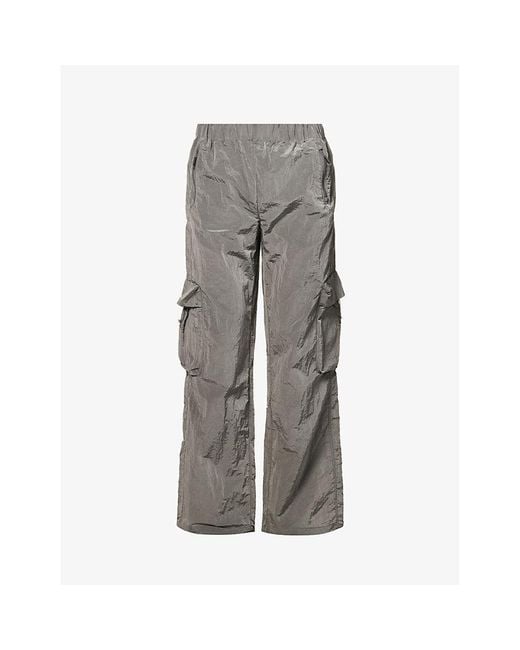 Rains Gray Metallic toggle-hem Relaxed-fit Wide-leg Shell Cargo Trousers for men