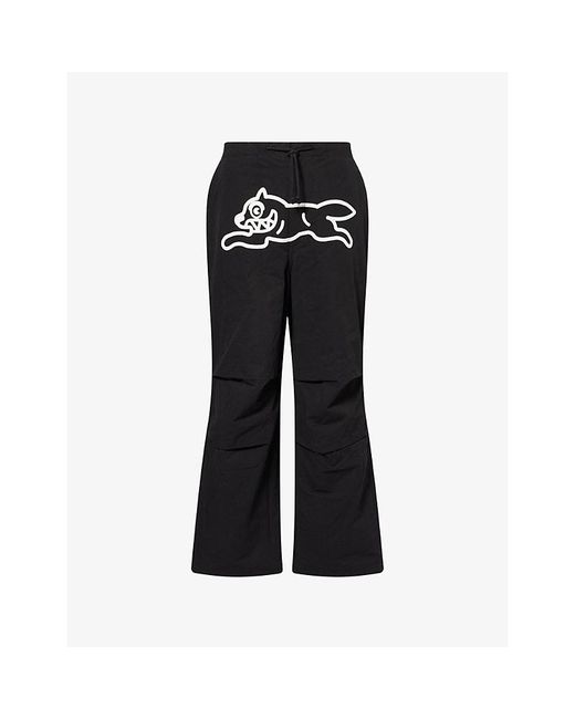 ICECREAM Black Running Dog Cotton Parachute Trousers for men