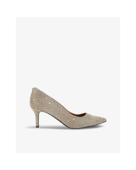 Kurt Geiger White Kensington Flexi Houndstooth Woven Suede Court Shoes