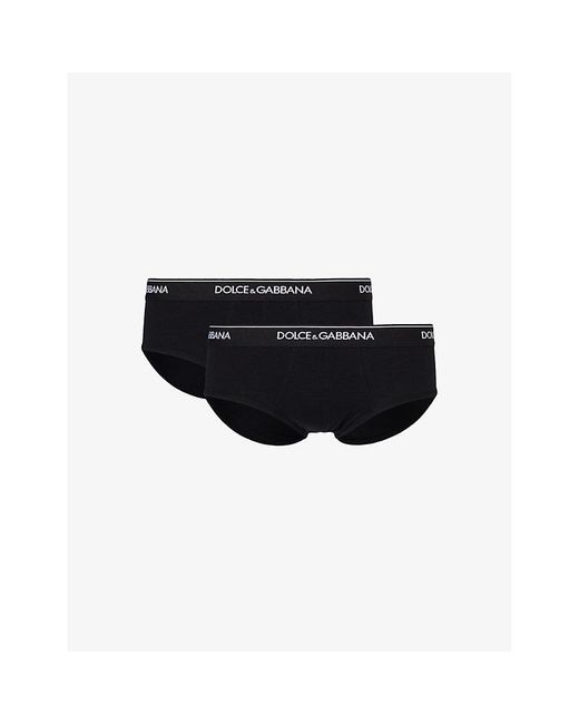 Dolce & Gabbana Black Logo-waistband Pack Of Two Stretch-cotton Briefs for men