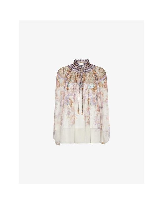 Zimmermann White Luna Printed Woven Blouse