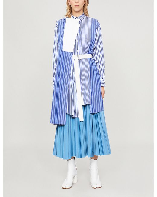 Sacai Blue Striped Asymmetric Shirt Dress