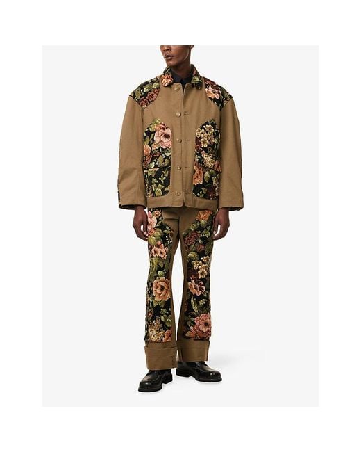 Simone Rocha Brown Floral-Print Patchwork Cotton Field Jacket for men