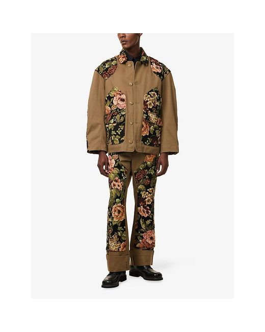 Simone Rocha Brown Floral-Print Patchwork Cotton Field Jacket for men