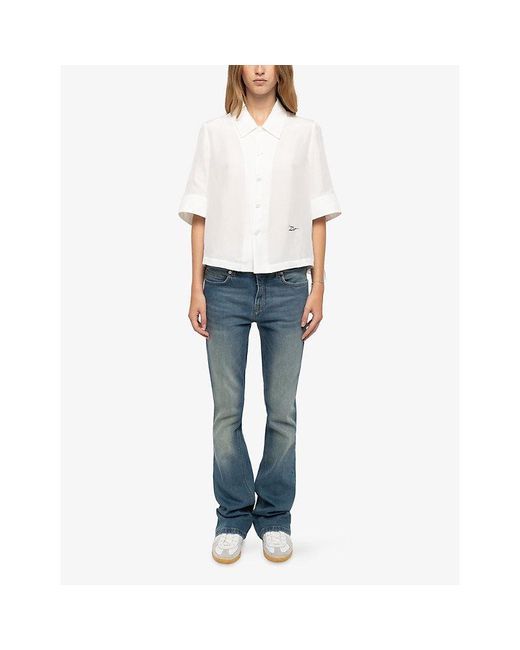 Zadig & Voltaire White Telmy Brand-Embroidered Short-Sleeve Silk Shirt