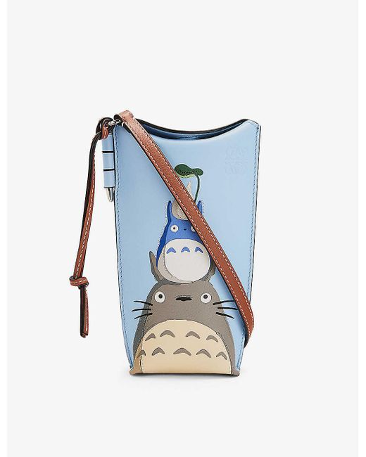 Loewe Blue X My Neighbour Totoro Gate Pocket Graphic-print Leather Shoulder Bag