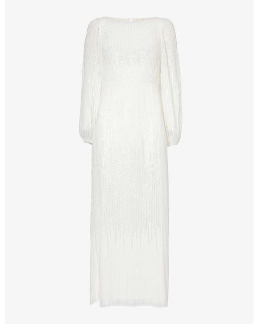 Rixo White Coco Sequin-embellished Woven Maxi Dress