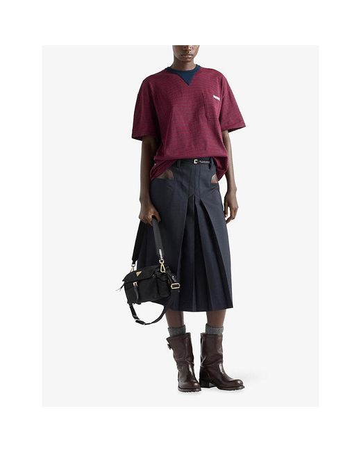 Prada Purple Oversized Stripe-Print Cotton-Jersey T-Shirt