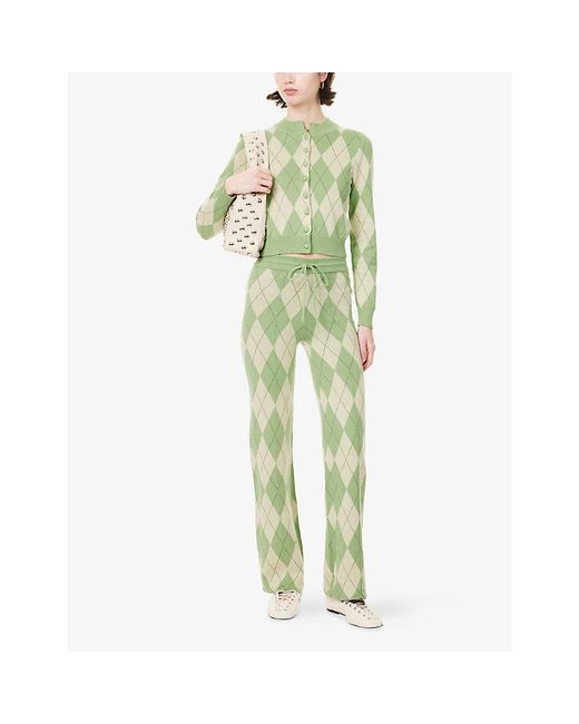 House Of Sunny Green Argyle Knitted Cotton Trousers
