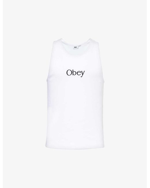 Obey White Rosemont Embroidered Stretch-cotton Top for men