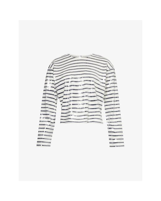 FRAME White Striped Sequin Organic-cotton T-shirt