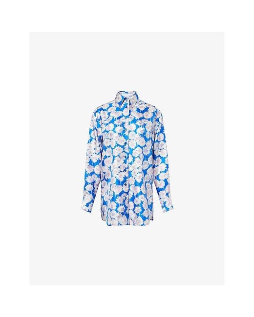 Stella McCartney Blue Daisy Print Pj Silk Shirt