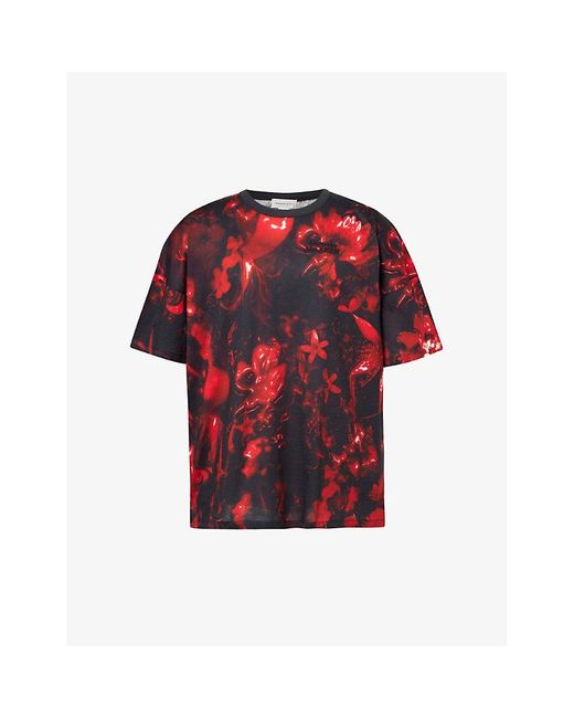 Alexander McQueen Logo-embroidered Floral-print Cotton-jersey T-shirt X for men
