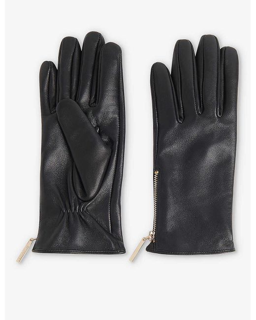 Whistles Brandedzip Leather Gloves in Black Lyst UK