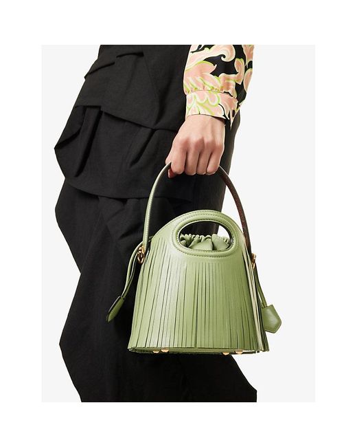 Etro Green Saturno Fringed Leather Crossbody Bag