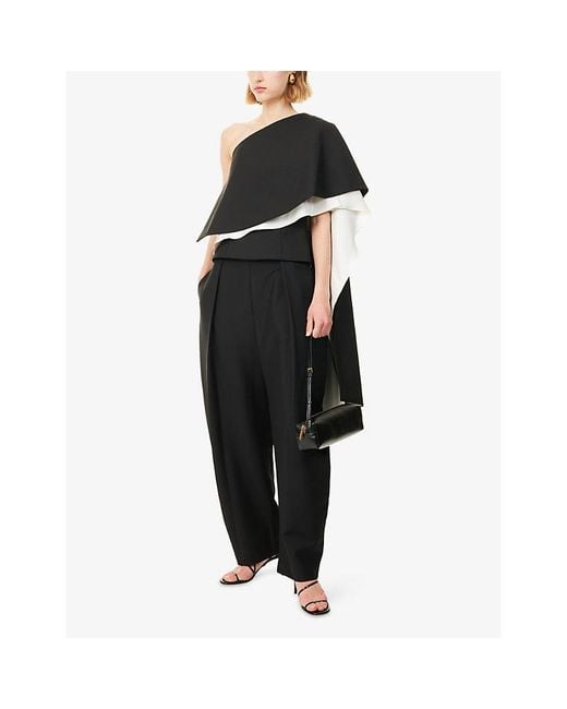 RÓHE Frames Black Off-Shoulder Draped Wool And Silk Top