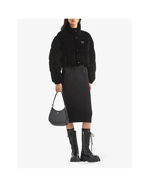 Prada Blue Convertible Cropped Velvet-Down Jacket