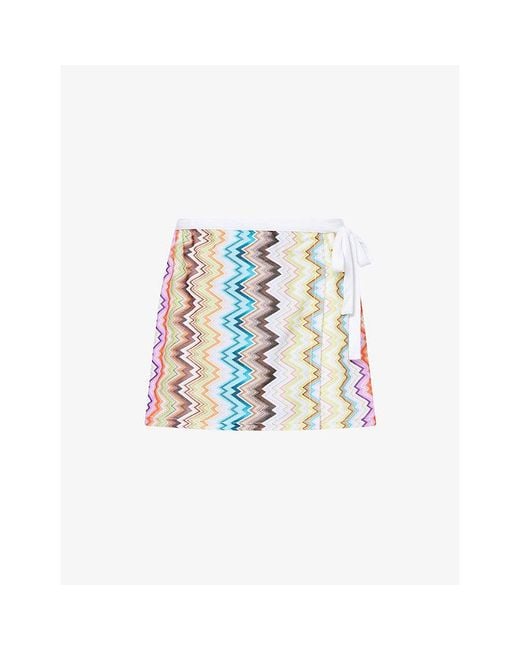 Missoni White Wrap-Over Chevron Jersey Mini Skirt