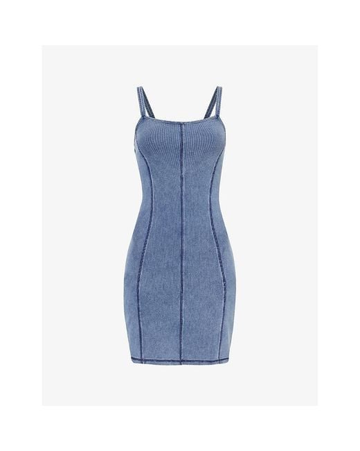 Daily Paper Blue Nalia Ribbed Slim-fit Stretch-cotton Mini Dress