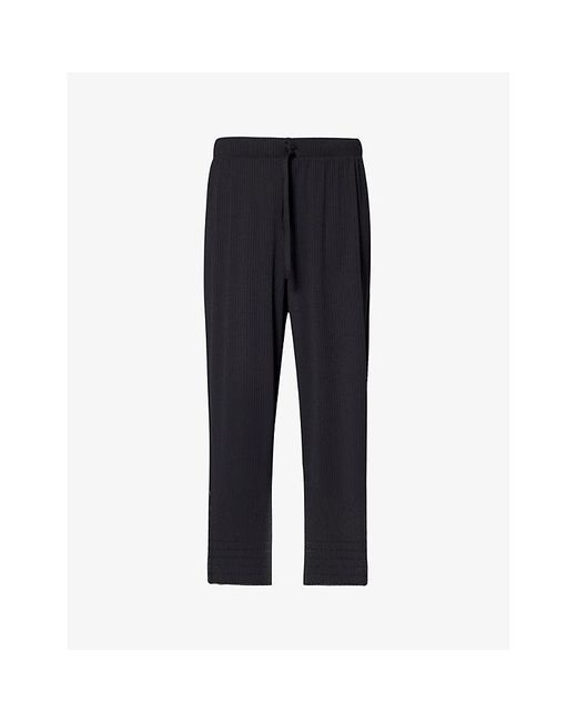 Pleats Please Issey Miyake Blue Pleated Wide-leg Mid-rise Knitted Trousers