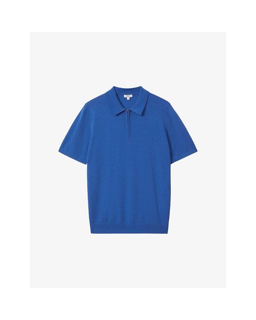 Reiss Blue Maxwell Zip-neck Slim-fit Knitted Polo Shirt for men