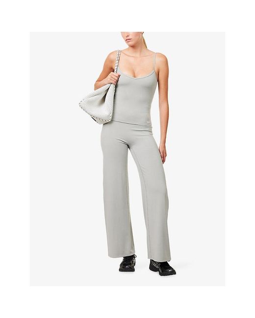 WE Are Tala Gray Softset Fold-Waist Wide-Leg Stretch Trousers