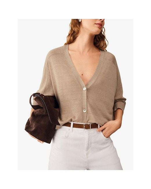 The White Company Natural Relaxed-Fit V-Neck Linen-Blend Cardigan